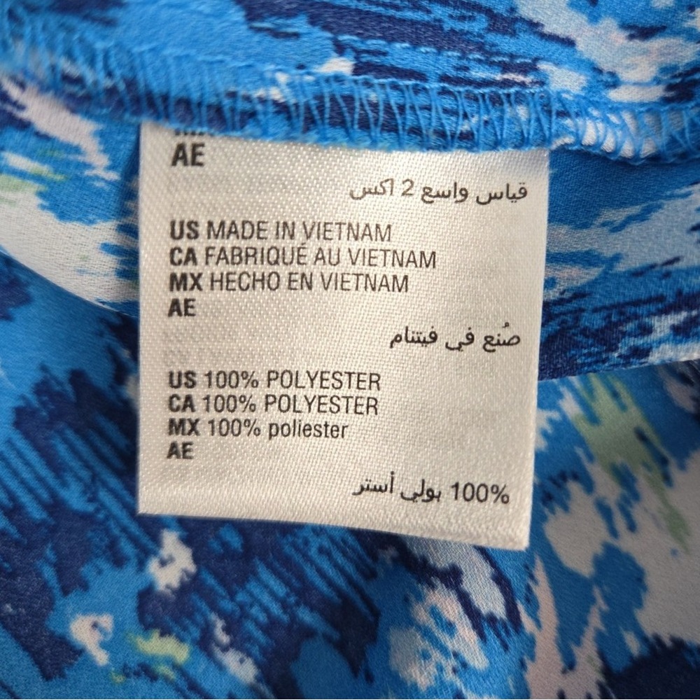 Style & Co Blouse‎ 2X Pleated V Neck Ruffle Sleeve Tunic Floral Blue Boho Flowy - Picture 10 of 11